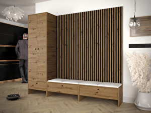 Mobilier hol Esmaldos VI (Stejar artisan + Negru + Alb) 