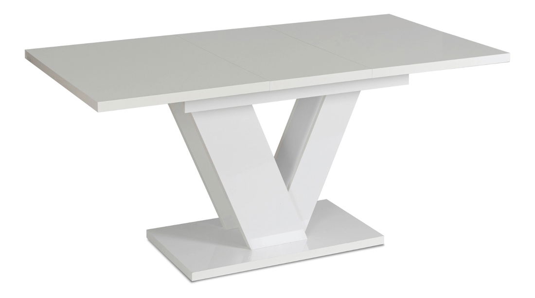 Masă sufragerie extensibilă Comentado (alb lucios) (pentru 4-6 persoane)