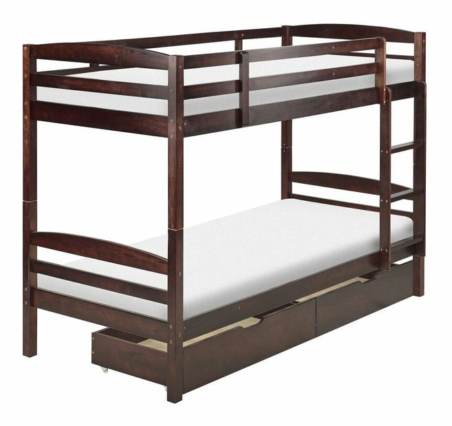 Pat etajat 90 cm Reggeton (lemn închis) (cu somieră și sp. depozitare)