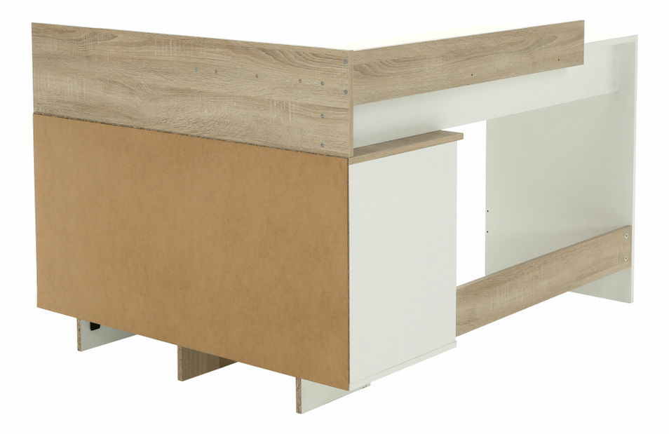 Masă PC de colț Teny (Alb + Stejar sonoma)