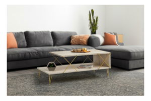 Konferenčný stolík Loira (zlatá + mramor svetlý)