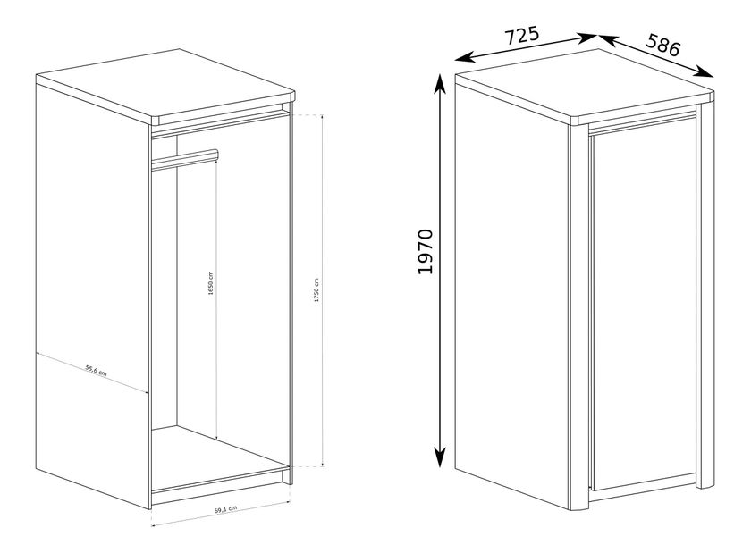 Ruhásszekrény Livia 02 (ribbeck tölgy + fényes fehér)