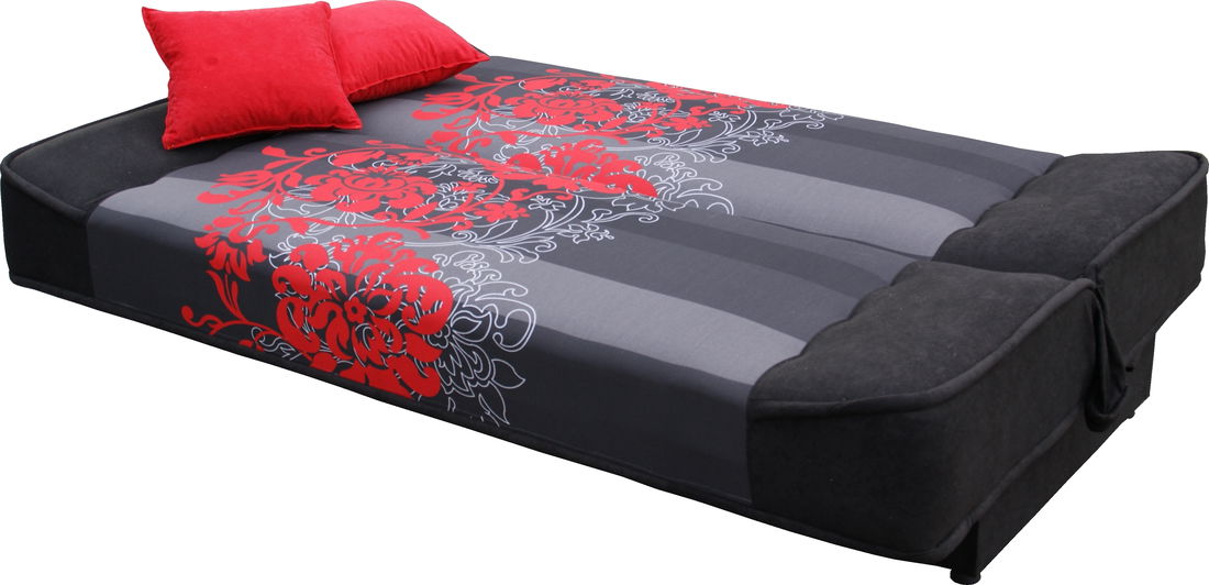 Háromszemélyes kanapé Ülőke Finka 3R (fekete + piros virág)