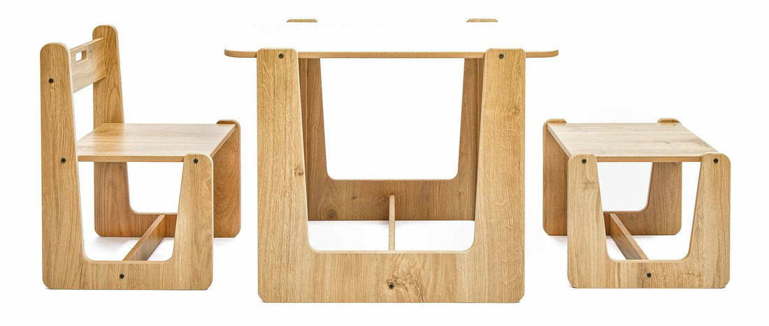 Set masă și 2 scaune pentru copii Callie 1 (alb + natural)