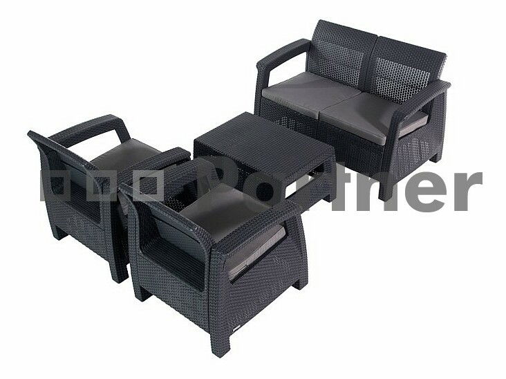 Záhradný nábytok Corfu antracit 1+2+1 (um. ratan) *vankúše ZADARMO