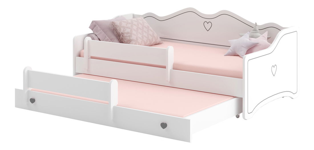 Rozkladacia detská posteľ 160x80 cm Ester II (s roštom a matracom) (biela + sivá + vzor)