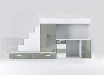 Pat pentru copii Ruby V (alb + mentă lucios) (cu somiere)