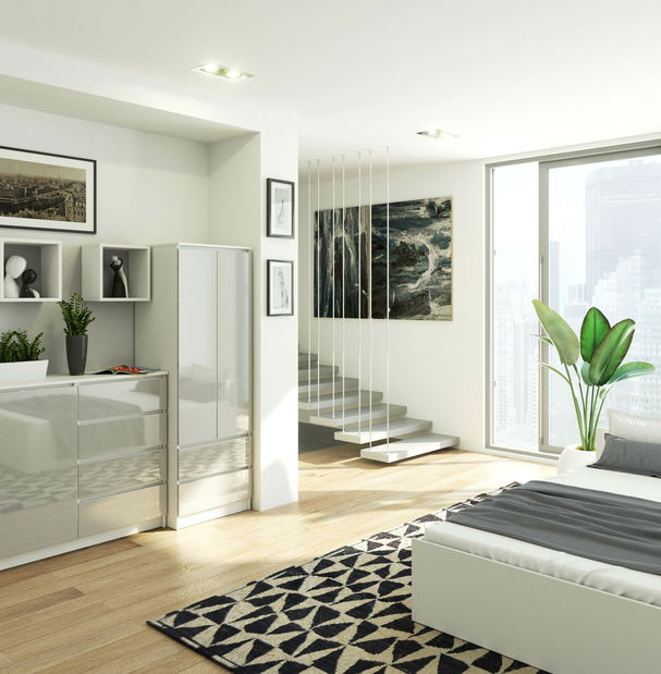 Dulap de haine Surgimiento (alb + lucios metal)