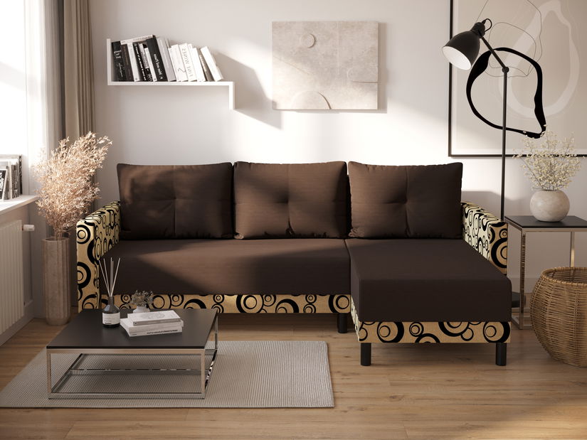 Kutna garnitura Glimmer L (tamnosmeđa + šareno) (D)