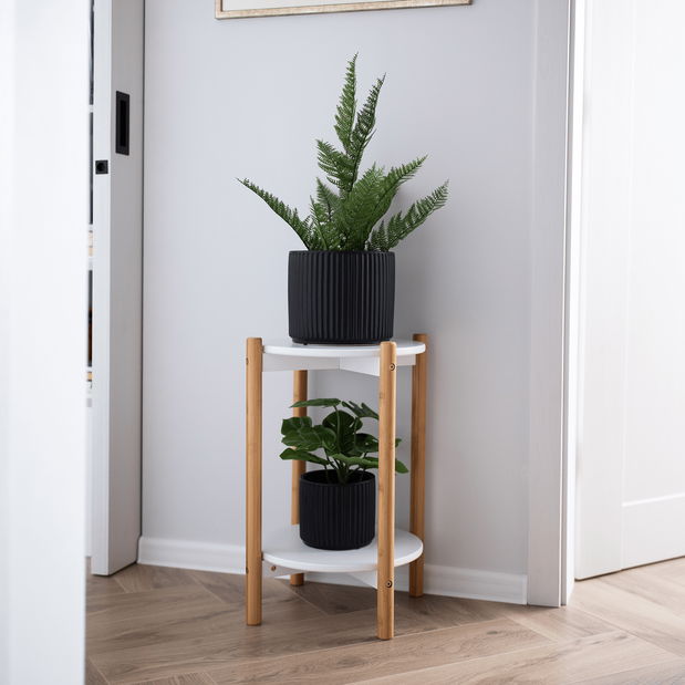 Príručný/nočný stolík Baron (biela + prírodná)