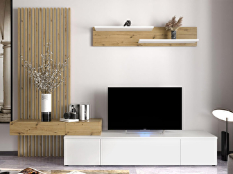 Mobilier living Sewota Plus (Alb + Stejar artisan) 