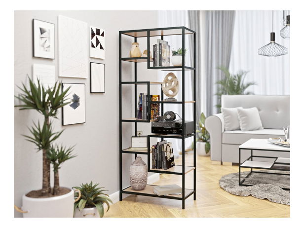 Regál Runoya II (čierna + prírodná) *bazár