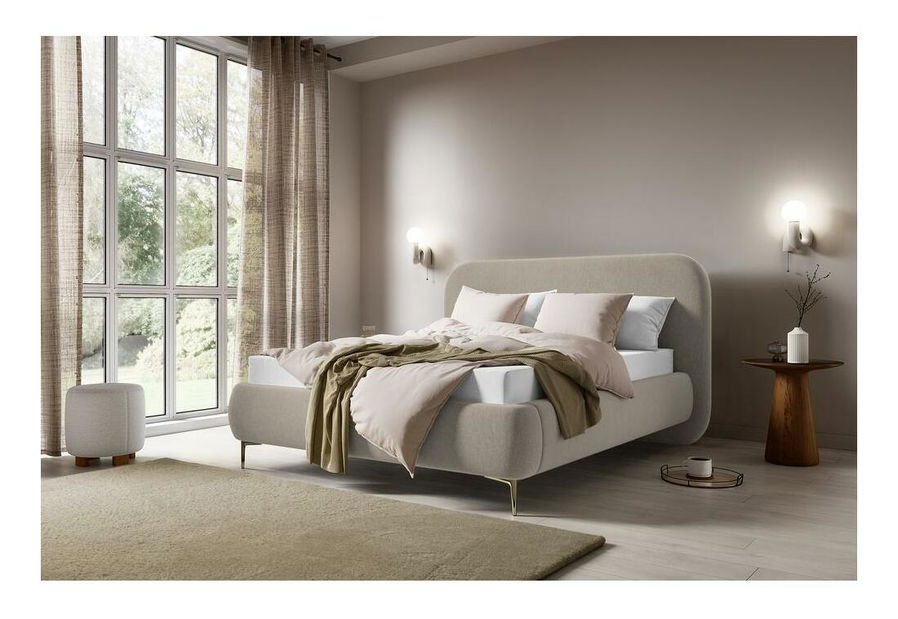 Franciaágy 140 cm Mononoke 140 (ágyráccsal) (közepes bézs + arany)