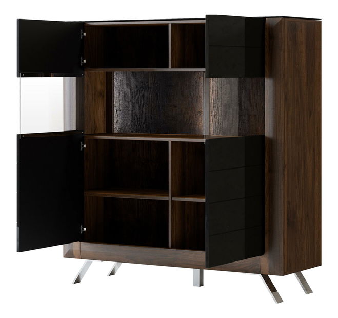 Vitrină Kassie Typ 42 (negru lucios + nuc columbia) (cu iluminat)