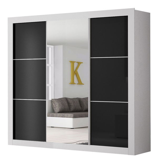 Dulap de haine Romta (alb + negru lucios + Oglindă)