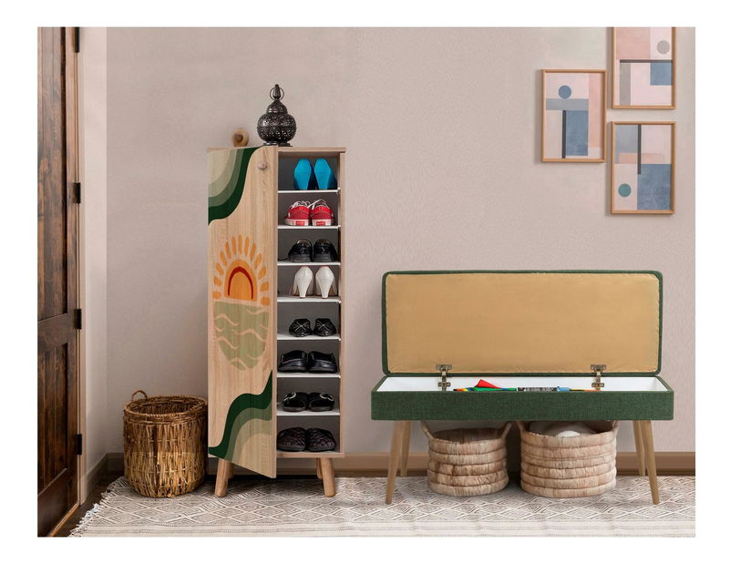 Set za predsoblje Beside 30 (hrast sonoma + zelena)