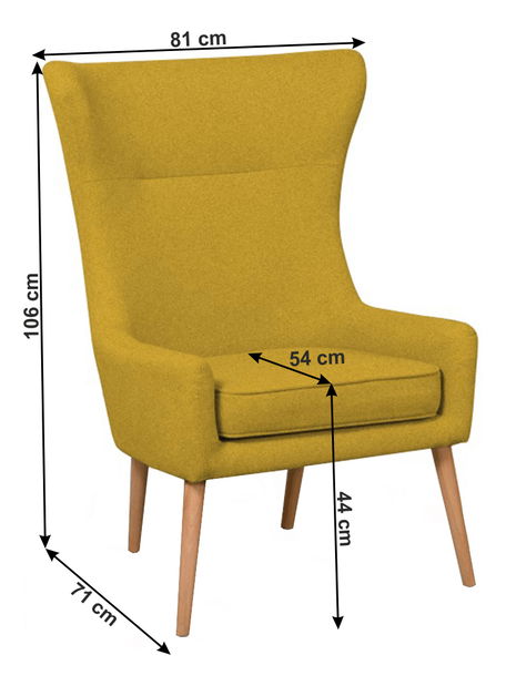 Kreslo ušiak Faloria (horčicová)