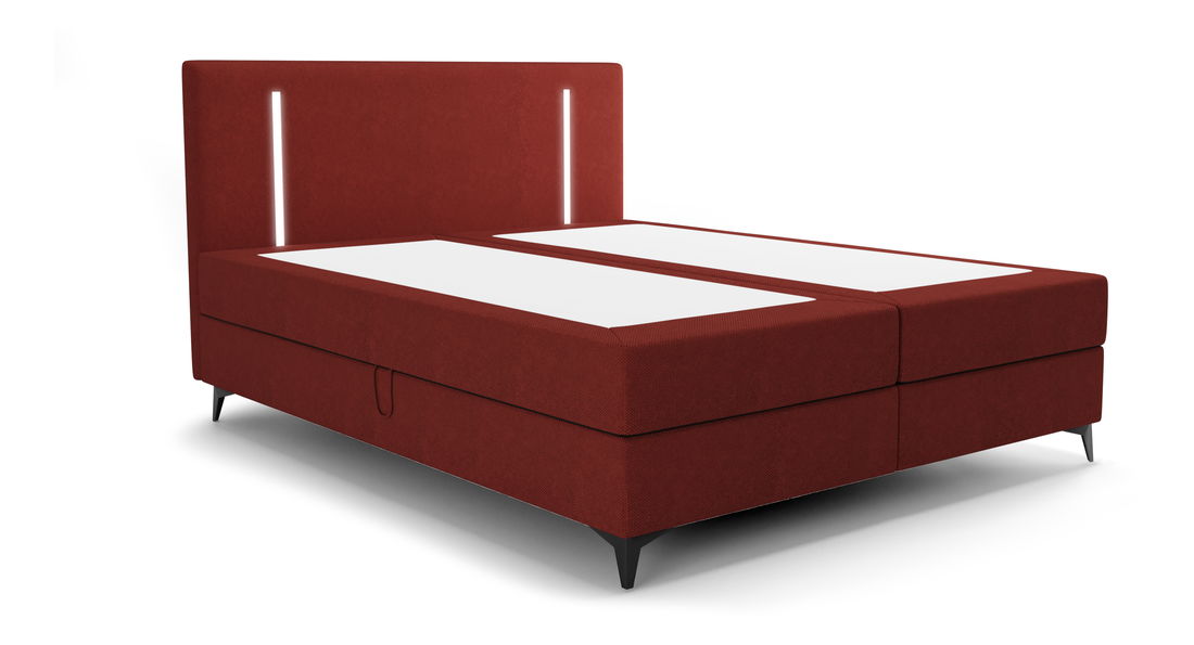 Bračni krevet 180 cm Ortega Comfort (crvena) (s podnicom i madracem, s prostorom za odlaganje) (s LED rasvjetom)