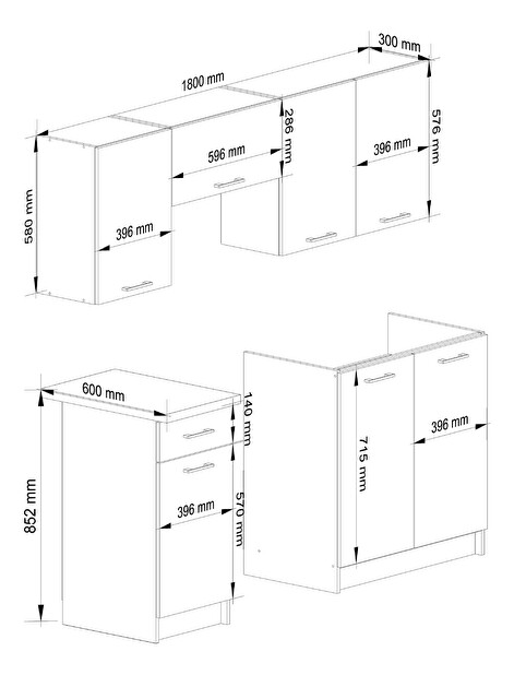 Set de bucătărie 180 cm Ozara (beton + Alb)