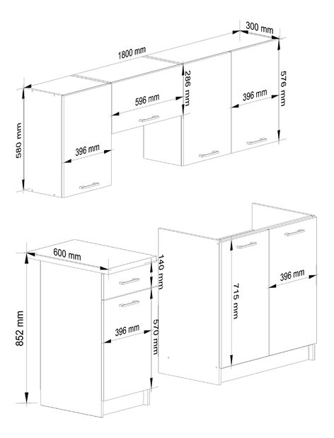 Set de bucătărie 180 cm Ozara (beton + Alb)