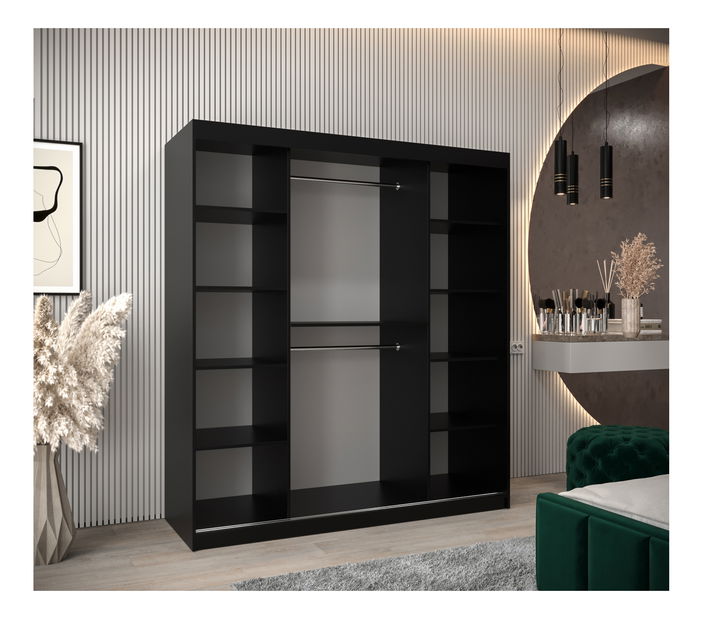 Dulap de haine 180 cm Toki 2 (negru mat + negru mat)