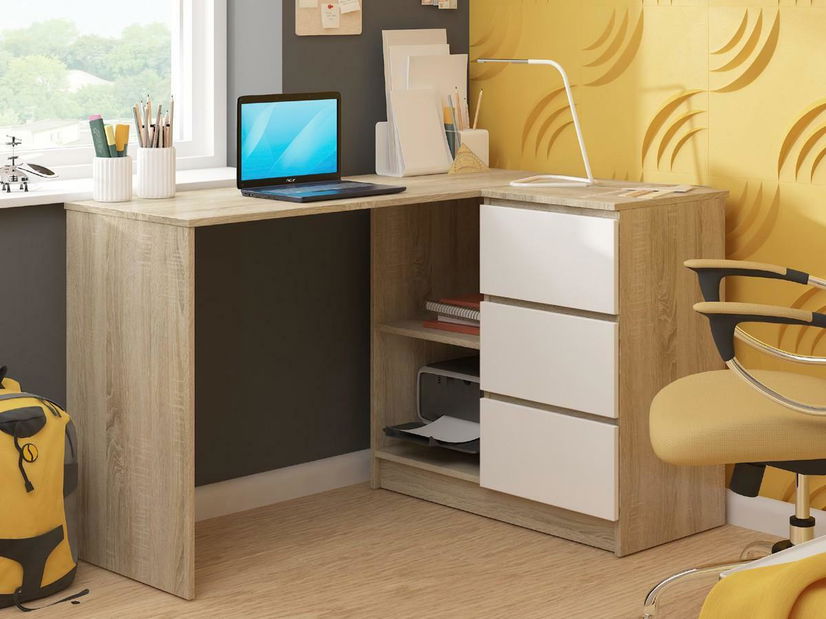 Rohový PC stolík Bodhi (dub sonoma + biela) (P) *výpredaj