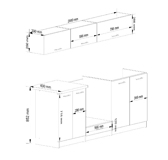 Kuhinja 200 cm Ozara V (bijela + beton)