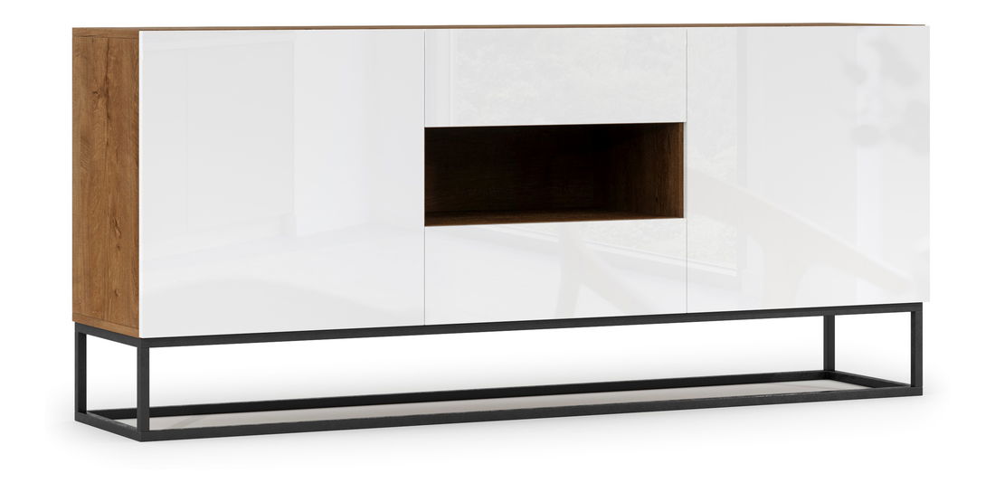 Komoda Antonio (dub artisan + biela lesklá)