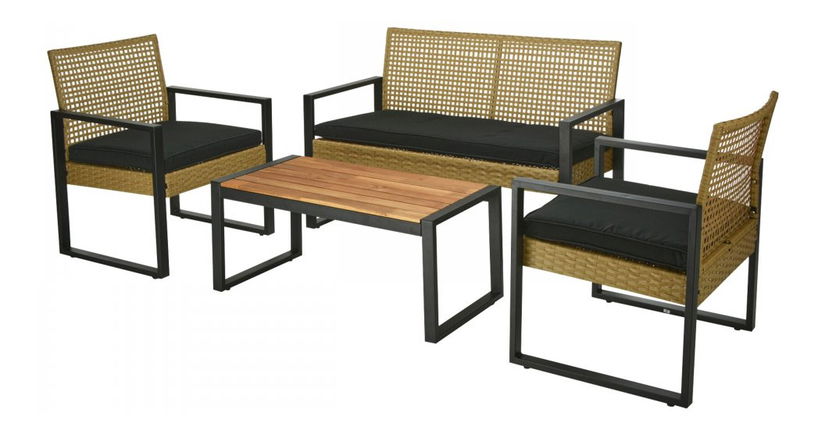 Vrtni set Lamentemos (crna + ratan + akacijevo drvo)