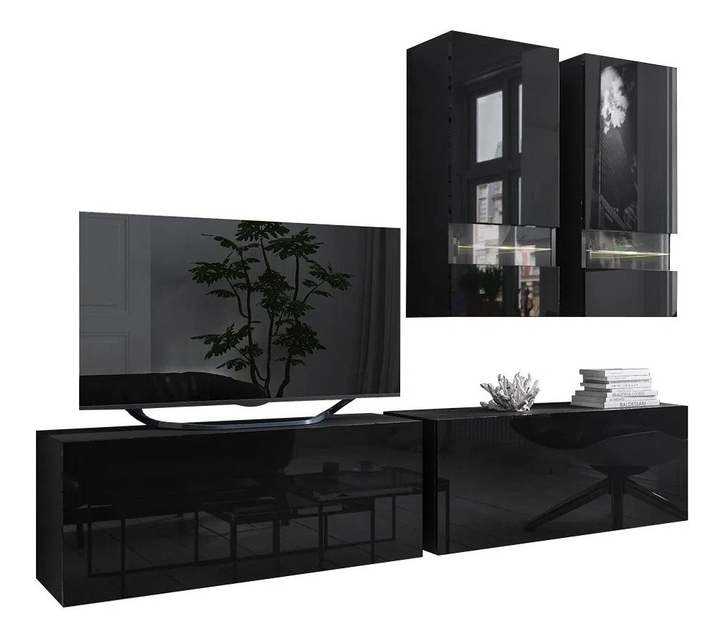 Obývacia stena Berny 9 (čierna + čierny lesk)