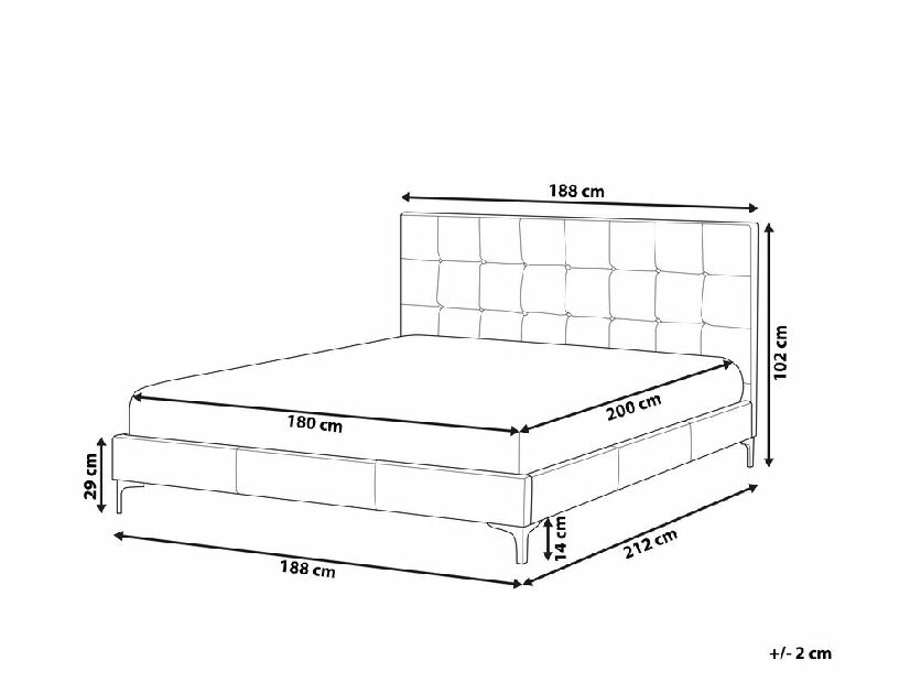 Bračni krevet 180 cm AMART (siva) (s podnicom)