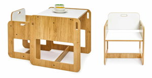 Set detský stolík a 2 stoličky Durumo 2 (biela + naturálna)