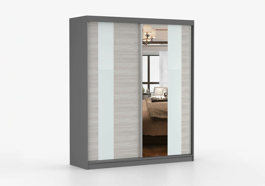 Ruhásszekrény Mebur 32 180 (grafit + Katthult + Fehér üveg + Tükör)