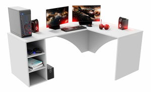 Masă PC de colț Carbon (alb) (D) (cu iluminat LED RGB)