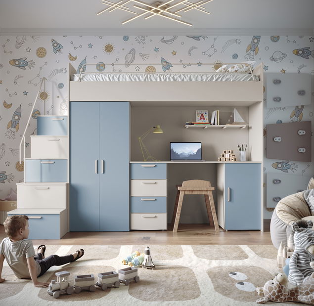 Detská posteľ Ruby IV S (kašmír + hmlistá svetlomodrá) (s roštami)