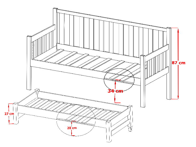 Dječji krevet 90 x 200 cm SUZI (s podnicom i prostorom za odlaganje) (bijela) *rasprodaja