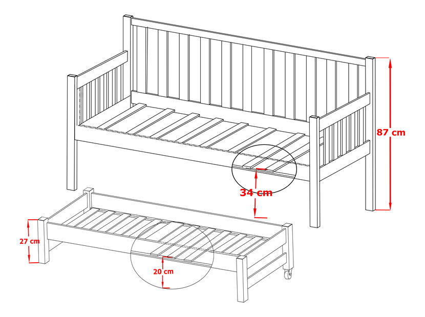 Dječji krevet 90 x 190 cm SUZI (s podnicom i prostorom za odlaganje) (bijela)