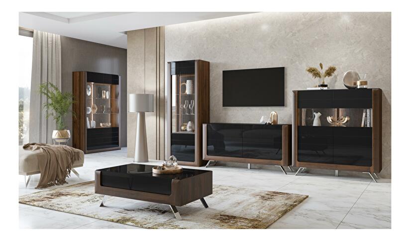 Mobilier living Kassie 2 (negru lucios + nuc columbia)