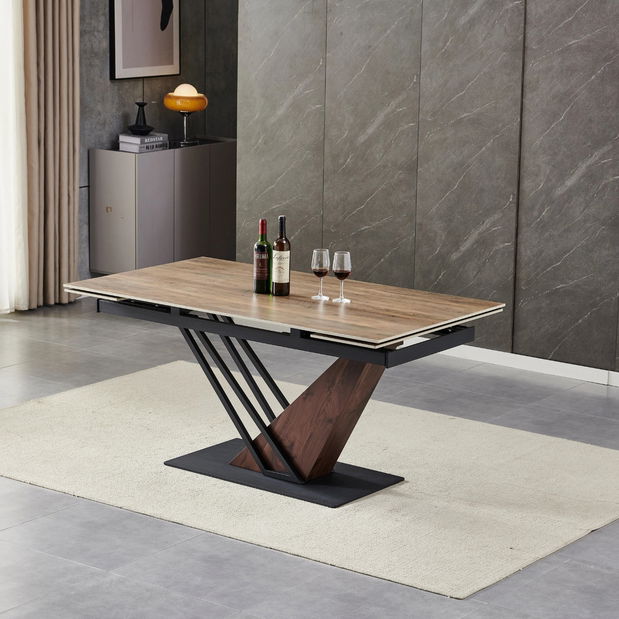 Széthúzható étkezőasztal Rixy (sötét tölgy + fekete) (6-8 fő részére)