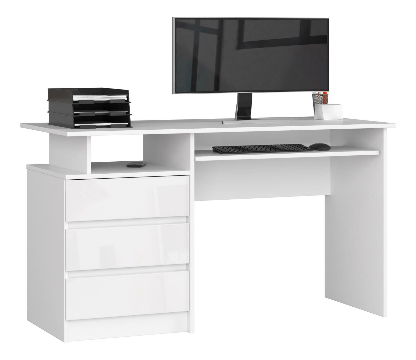 PC asztal Bronte (fehér + fényes fehér)