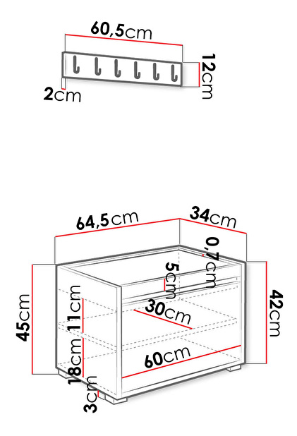 Nábytok do predsiene 60 + čalúnený nástenný panel Pag 60x30 Karline (Biela + oranžová)