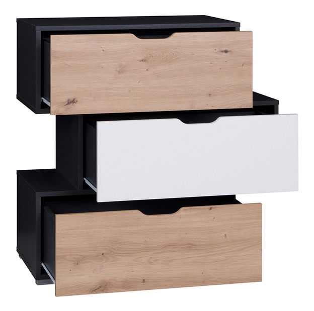 Komoda Iweta K3SZ (grafit + bijela mat + hrast artisan)