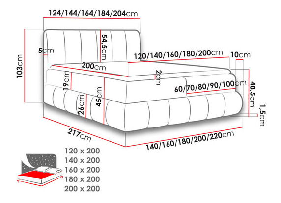 Manželská posteľ 180 cm Guliver (sivá ) (s roštom, matracom a úl. priestorom)