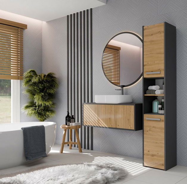 Kúpeľňová skrinka Samways 1 (antracit + dub artisan)