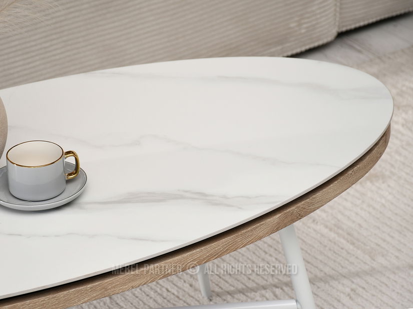 Konferenčný stolík Tivoli (biely mramor + biela)