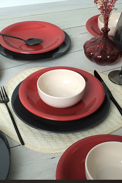 Serviciu de masă (18 buc.) Colours (Negru + Roșu + Alb)