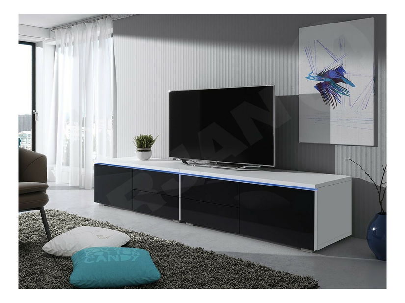 TV asztal Coral XI Double (fehér + fényes fekete)