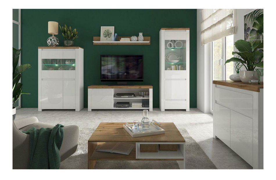 Mobilier living Vilgi 1 (alb ultra lucios + stejar wotan)