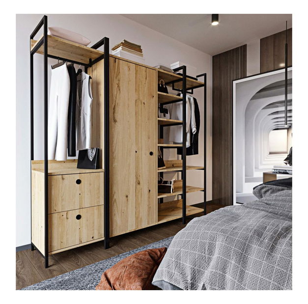 Ormar za garderobu Oppi (hrast + crna)