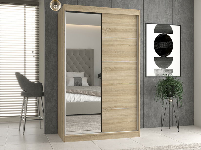 Tolólajtós ruhásszekrény Igatossa 120 E (szonoma tölgy) (tükörrel)